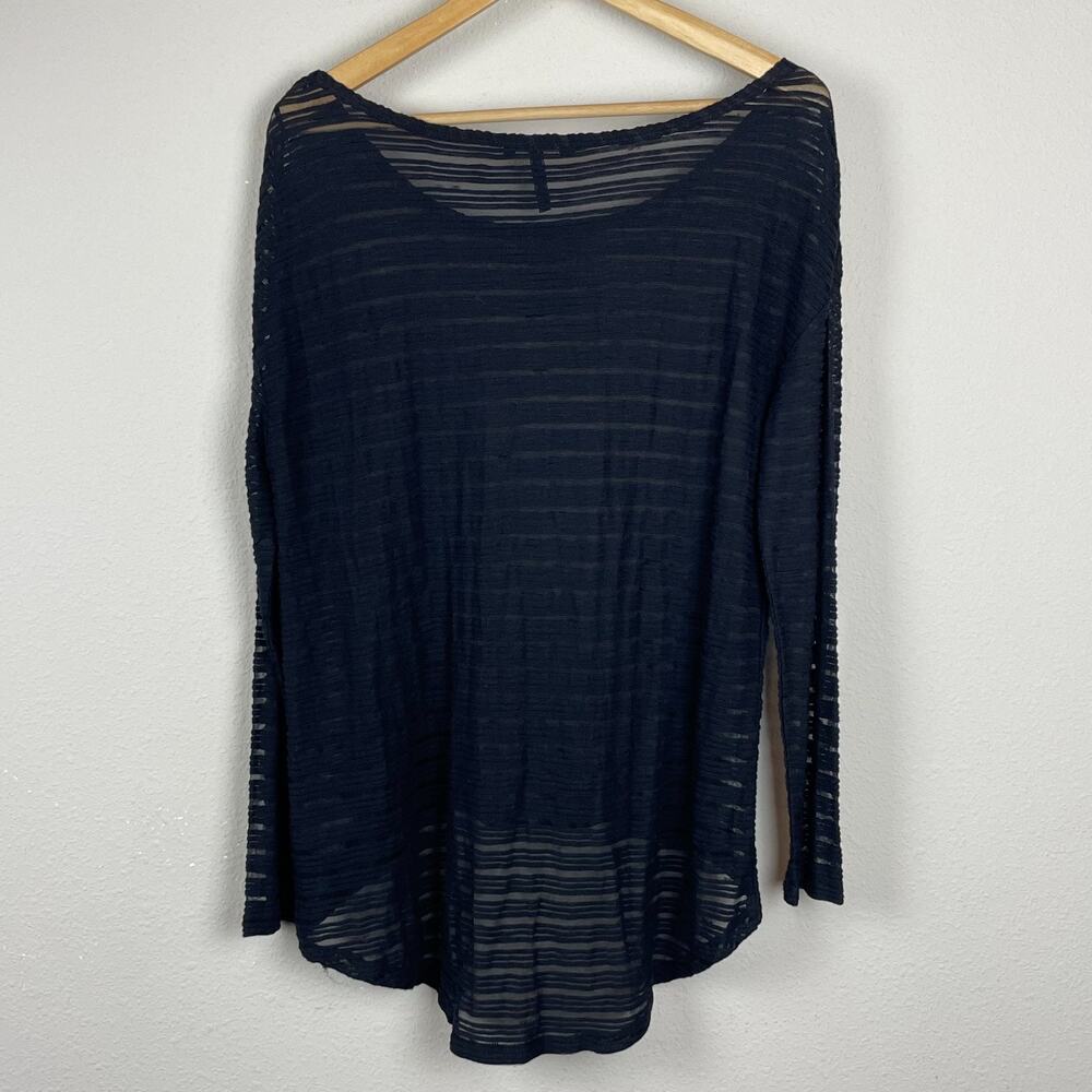 Guess Striped Burnout High-Low Top Size M Y2K Oversized Goth Witchy Long Sleeve - Picture 2 of 6